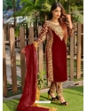 Maroon Designer Party Wear Velvet Pakistani Suit
