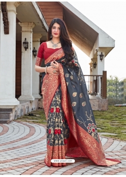 Dark Grey Designer Party Wear Malashree Silk Sari