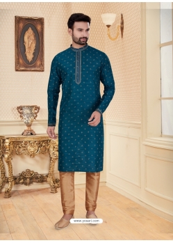 Teal Blue Exclusive Readymade Designer Kurta Pajama