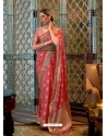 Light Red Designer Classic Wear Sana Silk Nylon Sari