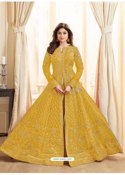 Yellow Latest Designer Mulberry Silk Indo Western Suit