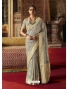 Grey Designer Classic Wear Crow Chat Silk Sari