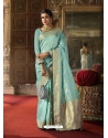Sky Blue Designer Classic Wear Crow Chat Silk Sari