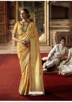 Yellow Designer Classic Wear Crow Chat Silk Sari