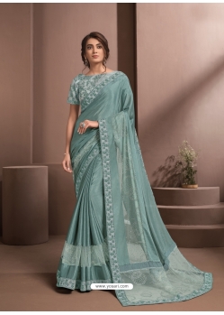 Aqua Grey Designer Party Wear Sari