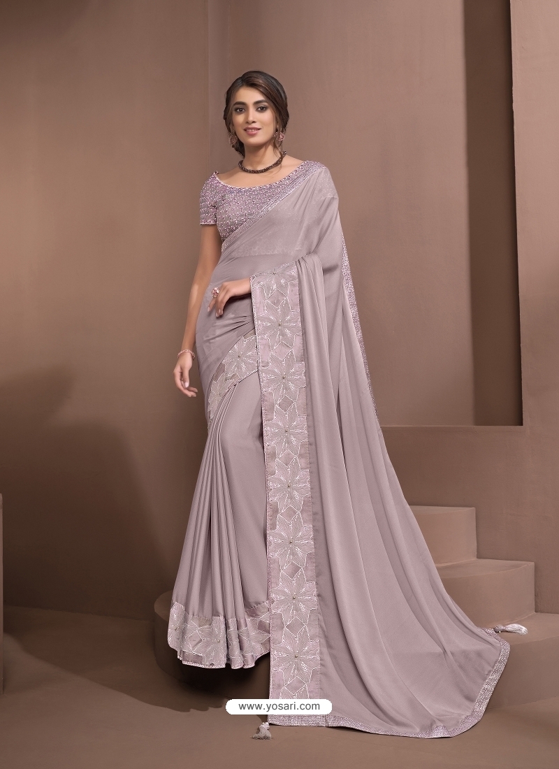 Buy Mauve Designer Party Wear Sari | Party Wear Sarees