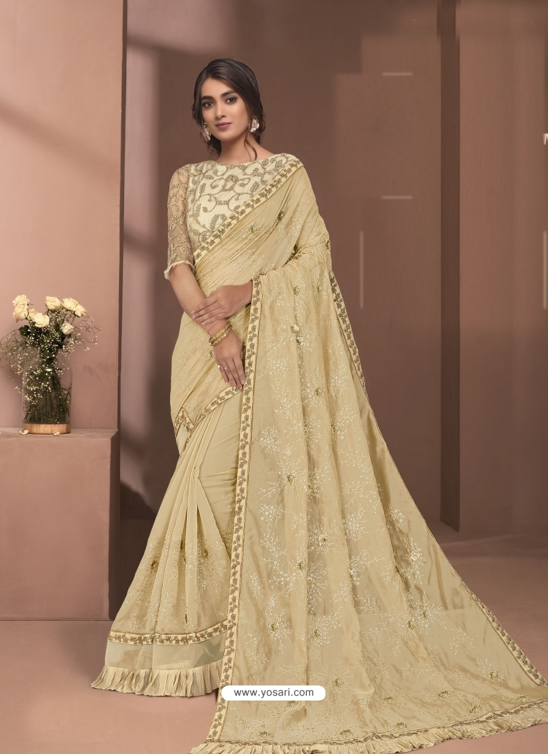 Cream Colour NARI FASHION New Fancy Party Wear Heavy Silk Latest Saree  Collection 6151 - The Ethnic World