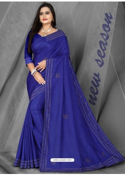 Royal Blue Designer Party Wear Dola Silk Sari