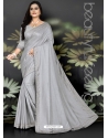 Light Grey Designer Party Wear Dola Silk Sari