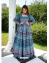 Blue Readymade Designer Festive Wear Chanderi Aanarkali Suit