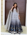 Light Grey Readymade Designer Festive Wear Chanderi Aanarkali Suit