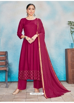 Rose Red Readymade Designer Party Wear Rayon Anarkali Suit