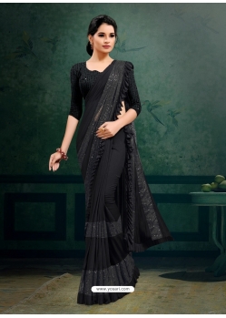 Black Designer Party Wear Imported Silk Lycra Sari