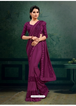 Purple Designer Party Wear Imported Silk Lycra Sari