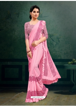 Pink Designer Party Wear Imported Silk Lycra Sari