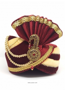 Maroon Designer Velvet Wedding Turban