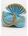 Blue Designer Dupion Silk Wedding Turban