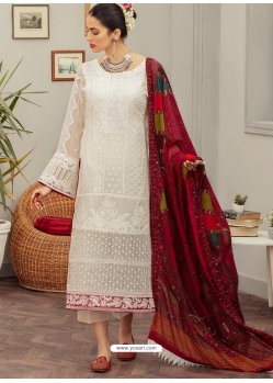 White Latest Trendy Long Straight Cut Salwar Suit With Designer Dupatta
