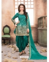 Turquoise Latest Designer Tafeta Silk Punjabi Patiala Suit