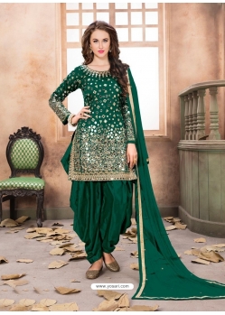 Dark Green Latest Designer Tafeta Silk Punjabi Patiala Suit
