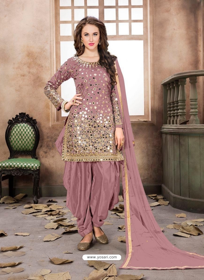 Buy Dusty Pink Latest Designer Tafeta Silk Punjabi Patiala Suit ...
