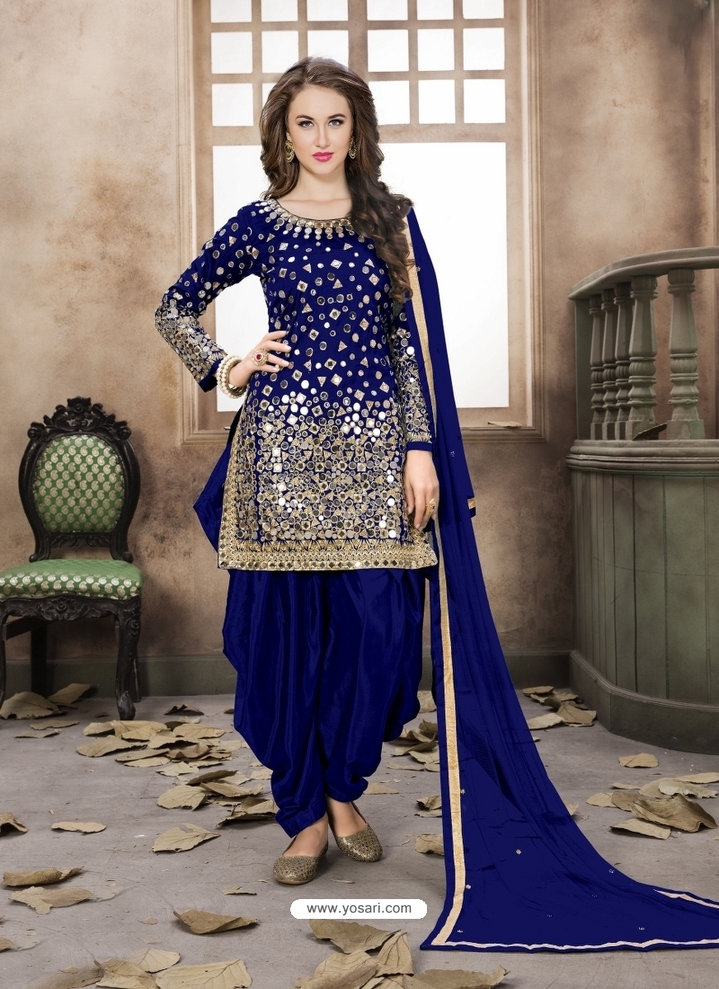 Royal Blue Latest Designer Tafeta Silk Punjabi Patiala Suit