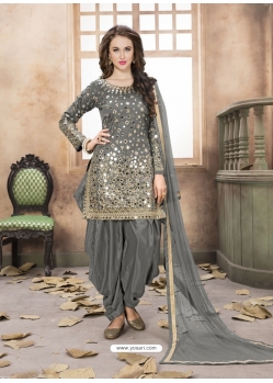 Grey Latest Designer Tafeta Silk Punjabi Patiala Suit