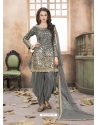 Grey Latest Designer Tafeta Silk Punjabi Patiala Suit