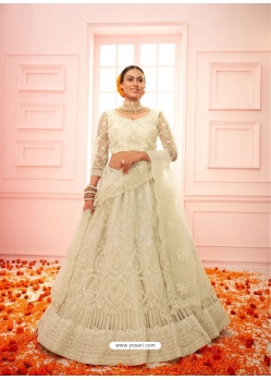 Off White Heavy Designer Bridal Wear Net Lehenga Choli