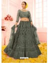Grayish Green Heavy Designer Bridal Wear Net Lehenga Choli