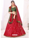 Tomato Red Designer Party Wear Mono Net Lehenga Choli