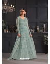 Aqua Grey Designer Party Wear Butterfly Net Indo Western Suit