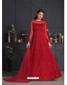 Tomato Red Designer Party Wear Butterfly Net Indo Western Suit