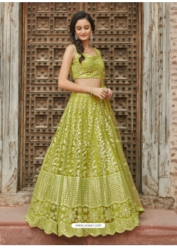 Green Designer Wedding Wear Organza Silk Lehenga Choli