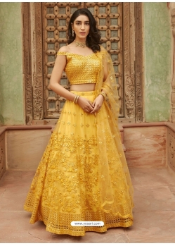 Yellow Designer Wedding Wear Organza Silk Lehenga Choli
