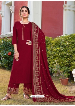 Rose Red Readymade Designer Party Wear Rayon Palazzo Salwar Suit