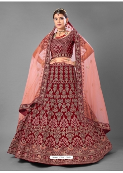 Maroon Designer Bridal Wear Velvet Lehenga Choli