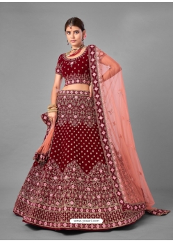 Maroon Designer Bridal Wear Velvet Lehenga Choli