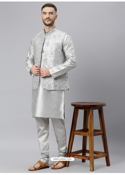 Silver Exclusive Readymade Designer Kurta With Jacket