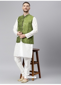 White Exclusive Readymade Designer Kurta With Jacket