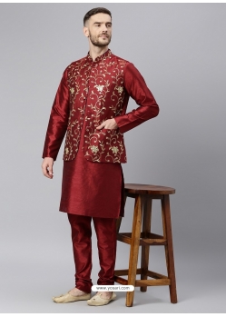 Maroon Exclusive Readymade Designer Kurta With Jacket