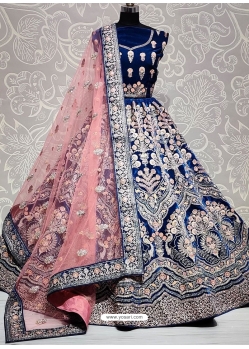 Royal Blue Velvet Thread Work Designer Lehenga Choli