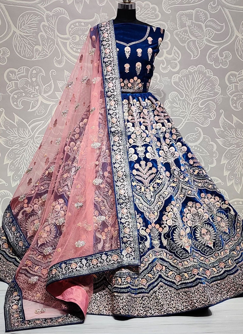 Excellent Blue Satin Designer Bridal Lehenga Choli -- Miraamall - USA UK  Canada