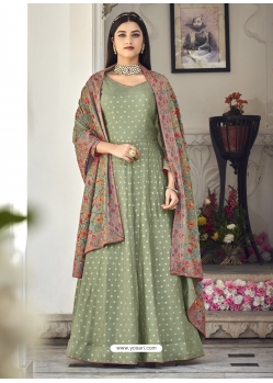 Grayish Green Latest Designer Wedding Wear Anarkali Suit