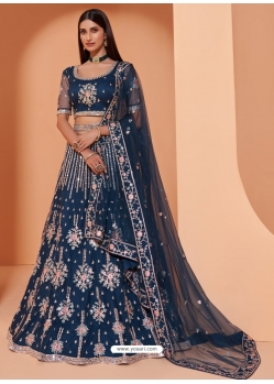 Dark Blue Designer Wedding Wear Net Lehenga Choli