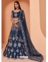 Dark Blue Designer Wedding Wear Net Lehenga Choli