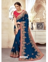 Dark Blue Designer Wedding Wear Silk Sari