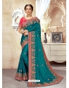 Teal Designer Wedding Wear Silk Sari