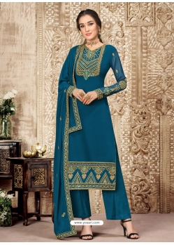 Teal Blue Designer Party Wear Palazzo Salwar Suit