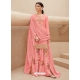 Peach Designer Party Wear Pure Muslin Palazzo Salwar Suit